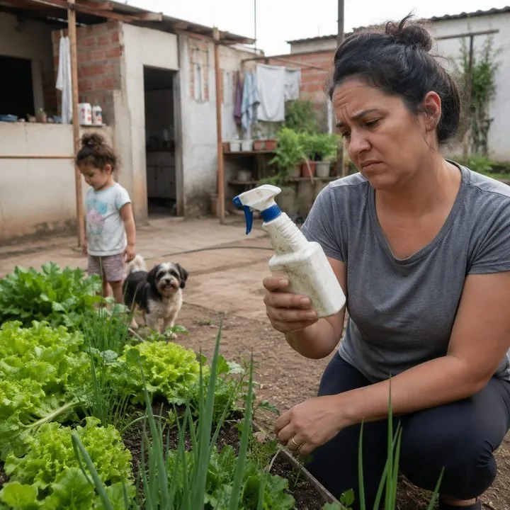 Tutora hesitando em usar borrifador perto da horta